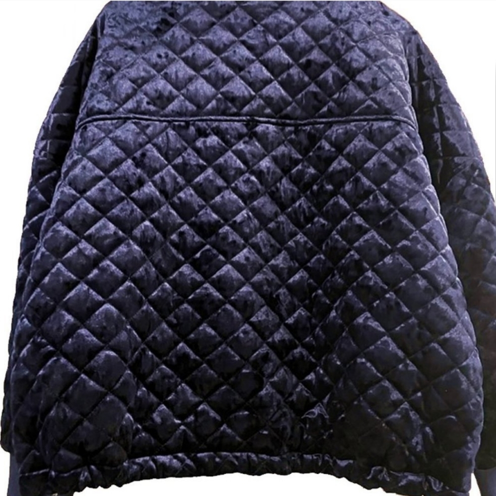 DKNY Women's Oversized Velvet Quilted Blue Bomber Jacket Size L - Picture 2 of 5